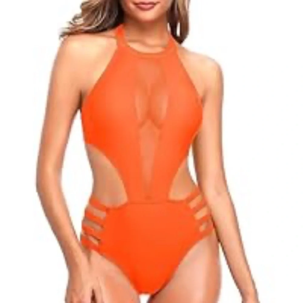 Orange Halter Neck Women's Swimsuit